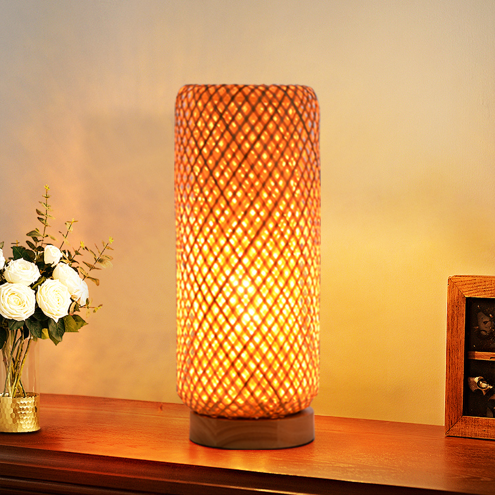 Japanese Farmhouse Hand-wove Bamboo Floor Lamp Living Room Decorative Lampshade
