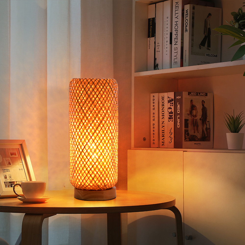 Japanese Farmhouse Hand-wove Bamboo Floor Lamp Living Room Decorative Lampshade