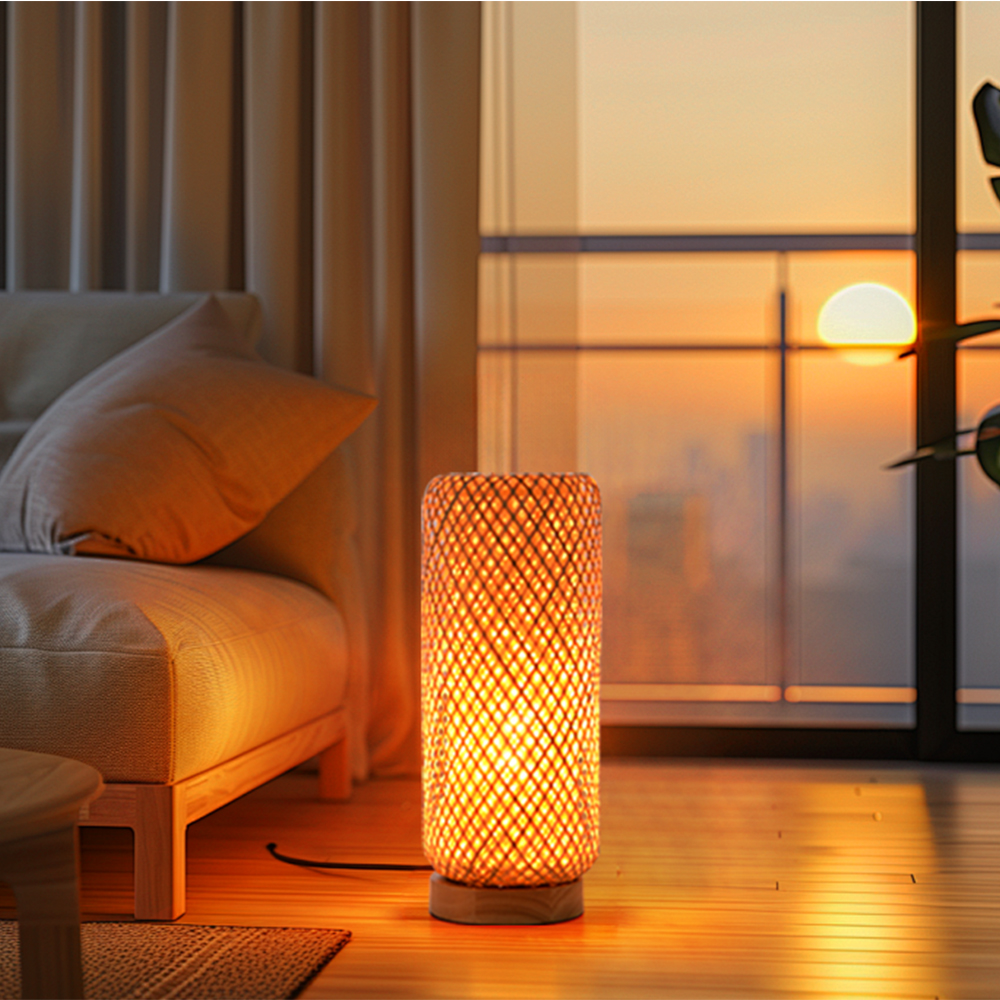 Japanese Farmhouse Hand-wove Bamboo Floor Lamp Living Room Decorative Lampshade