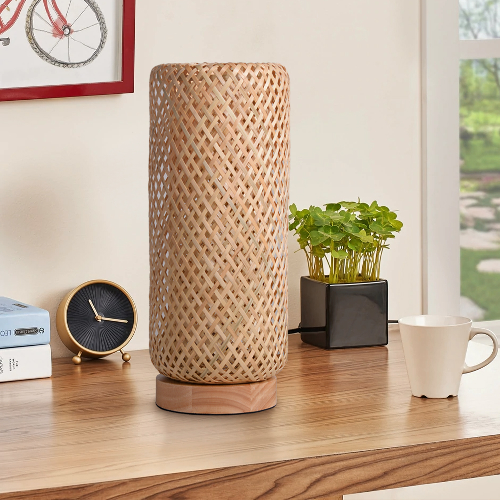 Japanese Farmhouse Hand-wove Bamboo Floor Lamp Living Room Decorative Lampshade