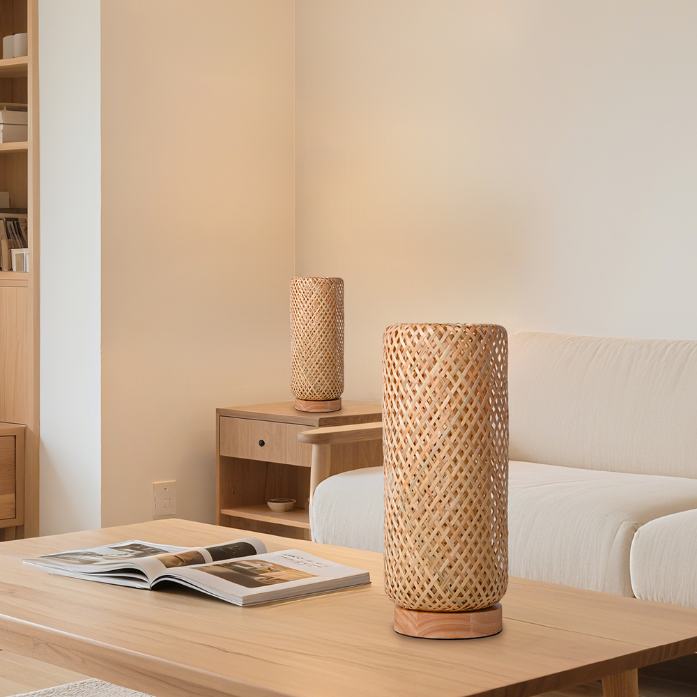 Japanese Farmhouse Hand-wove Bamboo Floor Lamp Living Room Decorative Lampshade