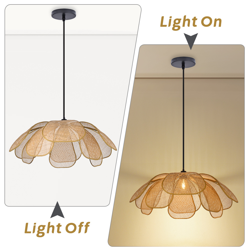 Japanese Style Natural Rattan Petal-shape Pendant Light Dining Room Chandelier