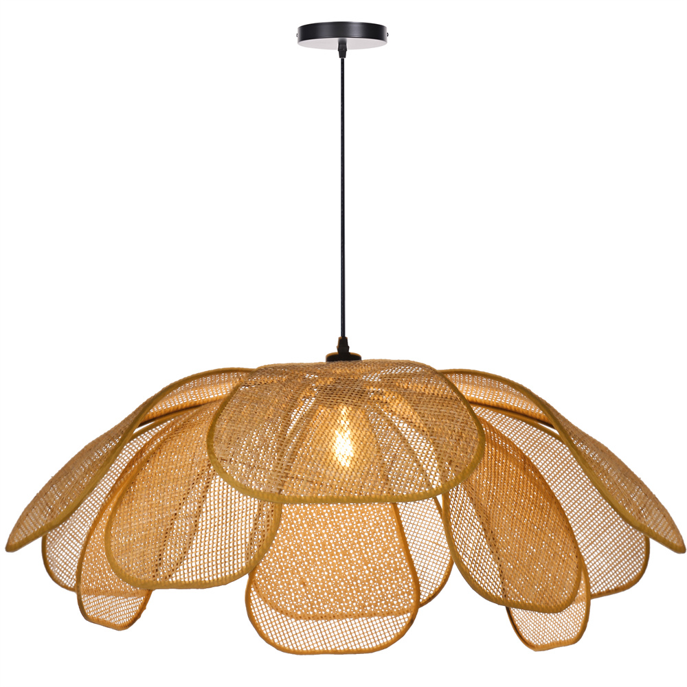 Japanese Style Natural Rattan Petal-shape Pendant Light Dining Room Chandelier