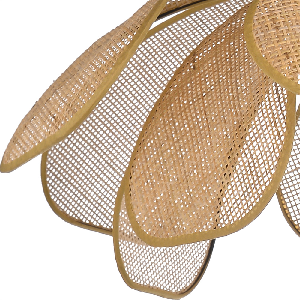 Japanese Style Natural Rattan Petal-shape Pendant Light Dining Room Chandelier