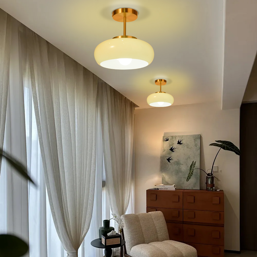 French Retro Brass Glass Ceiling Light Living Room Light