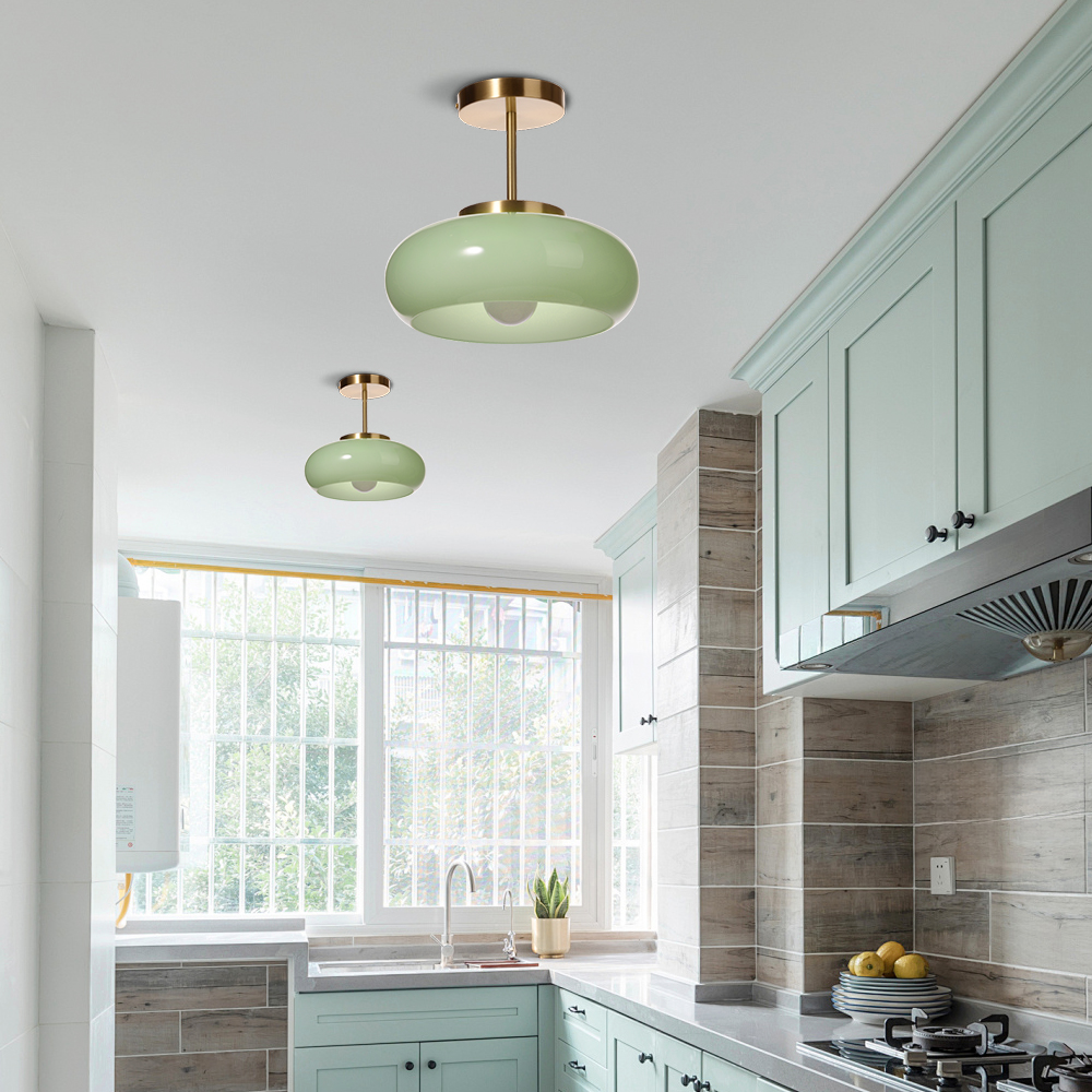 French Retro Brass Glass Ceiling Light Living Room Light