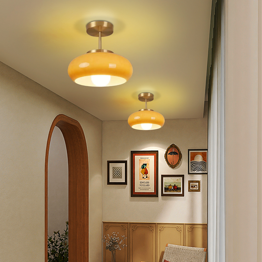 French Retro Brass Glass Ceiling Light Living Room Light