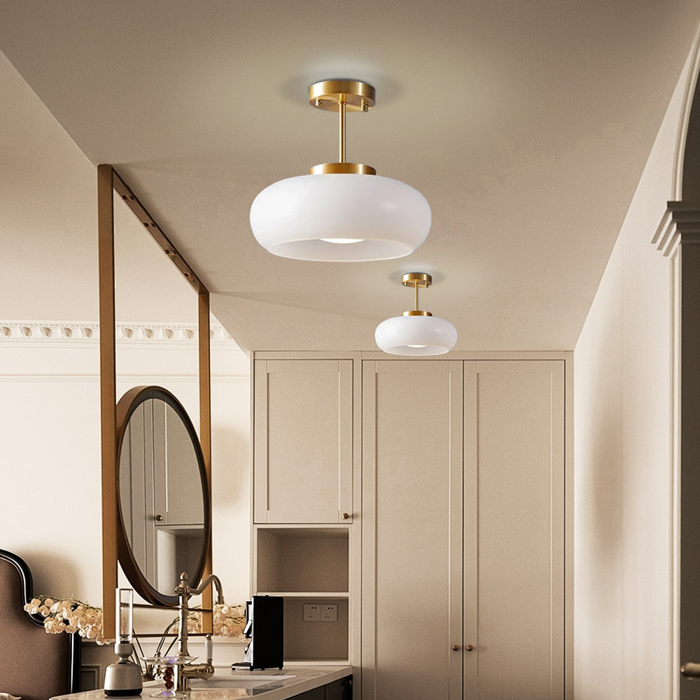 French Retro Brass Glass Ceiling Light Living Room Light