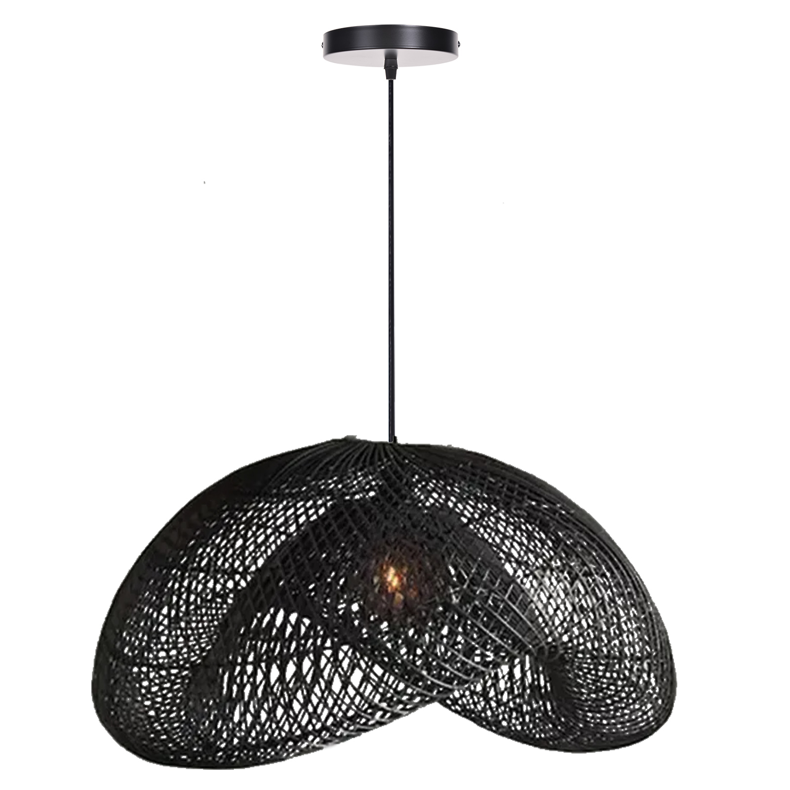 Black Rattan Hand-woven Dining Room Pendant Light Wabi-sabi Living Room Chandelier