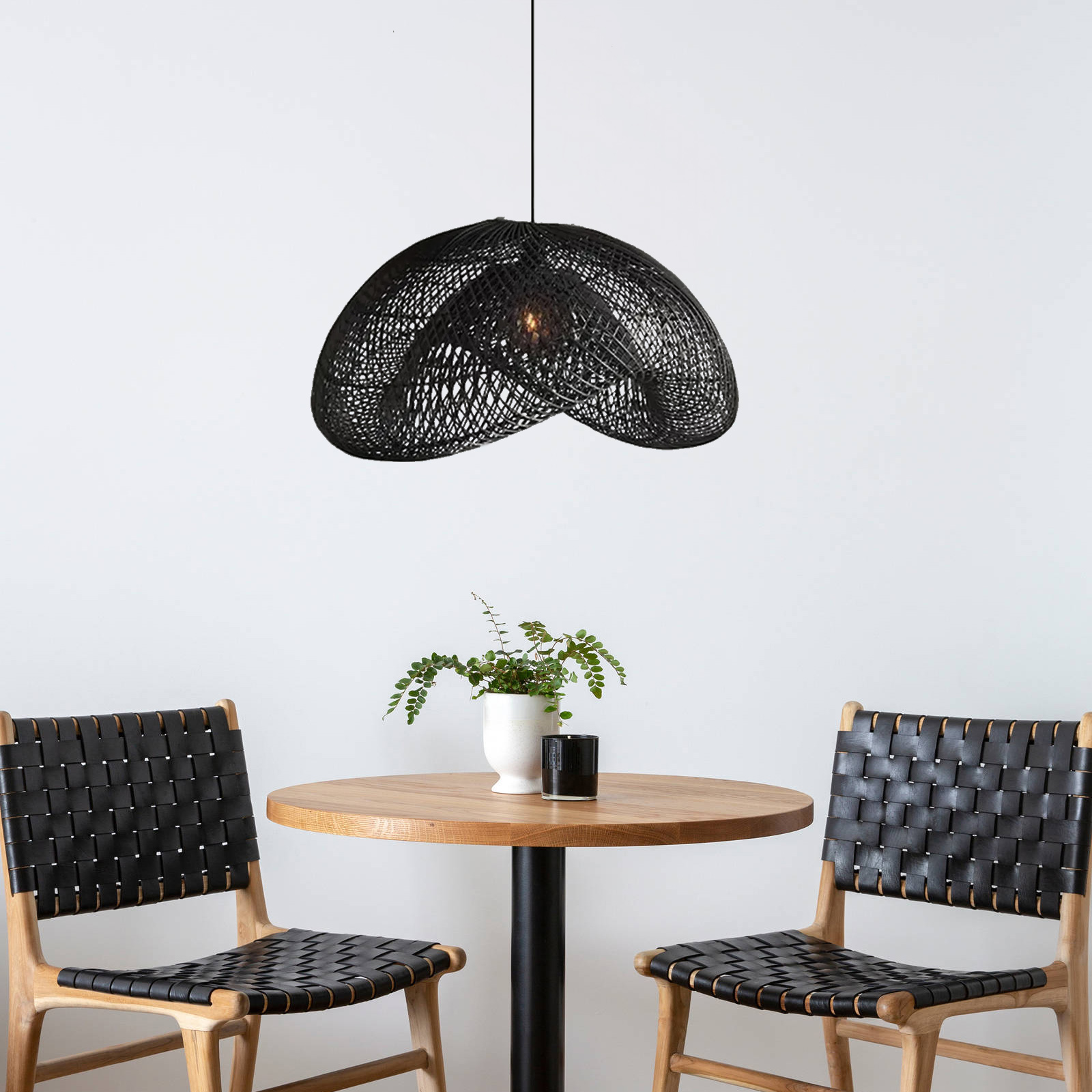 Black Rattan Hand-woven Dining Room Pendant Light Wabi-sabi Living Room Chandelier