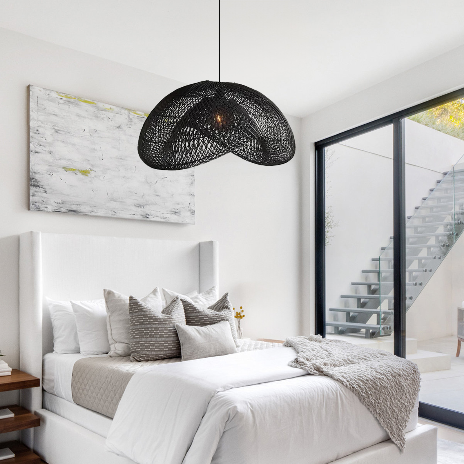 Black Rattan Hand-woven Dining Room Pendant Light Wabi-sabi Living Room Chandelier