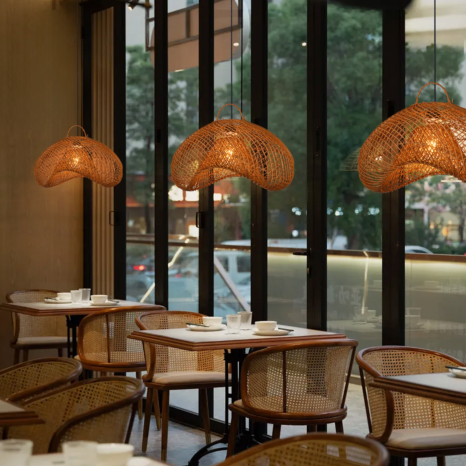 Black Rattan Hand-woven Dining Room Pendant Light Wabi-sabi Living Room Chandelier