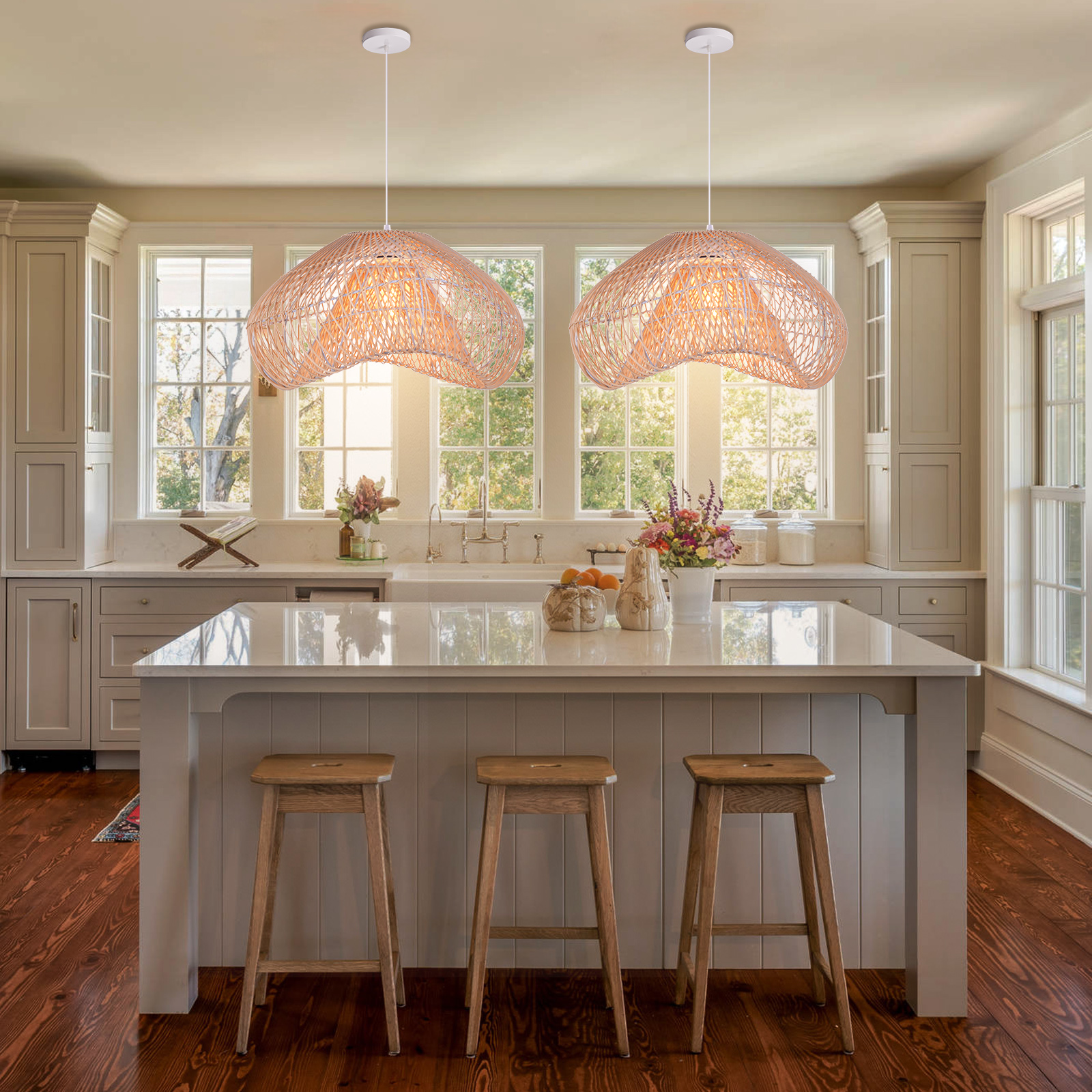 Black Rattan Hand-woven Dining Room Pendant Light Wabi-sabi Living Room Chandelier