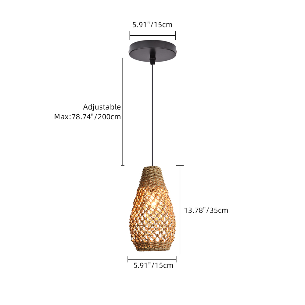 Wabi-sabi Style Hand-woven Rattan Pendant Light Bedroom Restaurant Lampshade