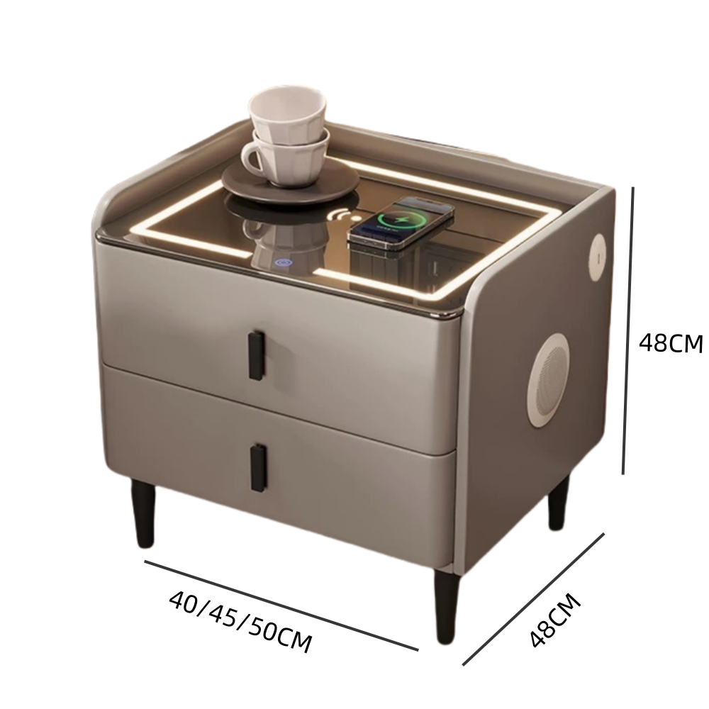 Smart Bedside Table Multifunctional Cabinet With Light Wireless Charging Speaker Fingerprint Unlocking