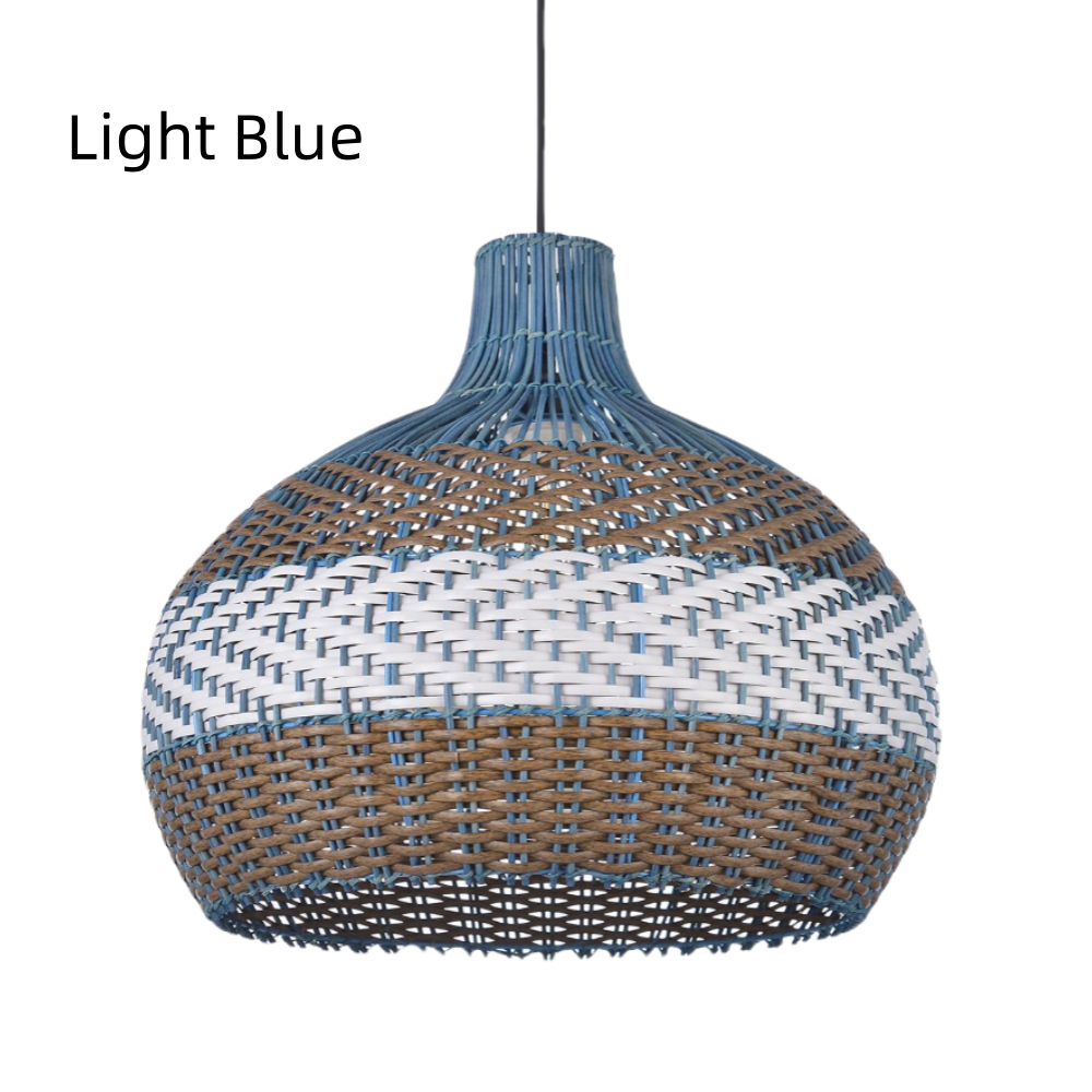 Coastal Kitchen Island Blue Rattan Pendant Light