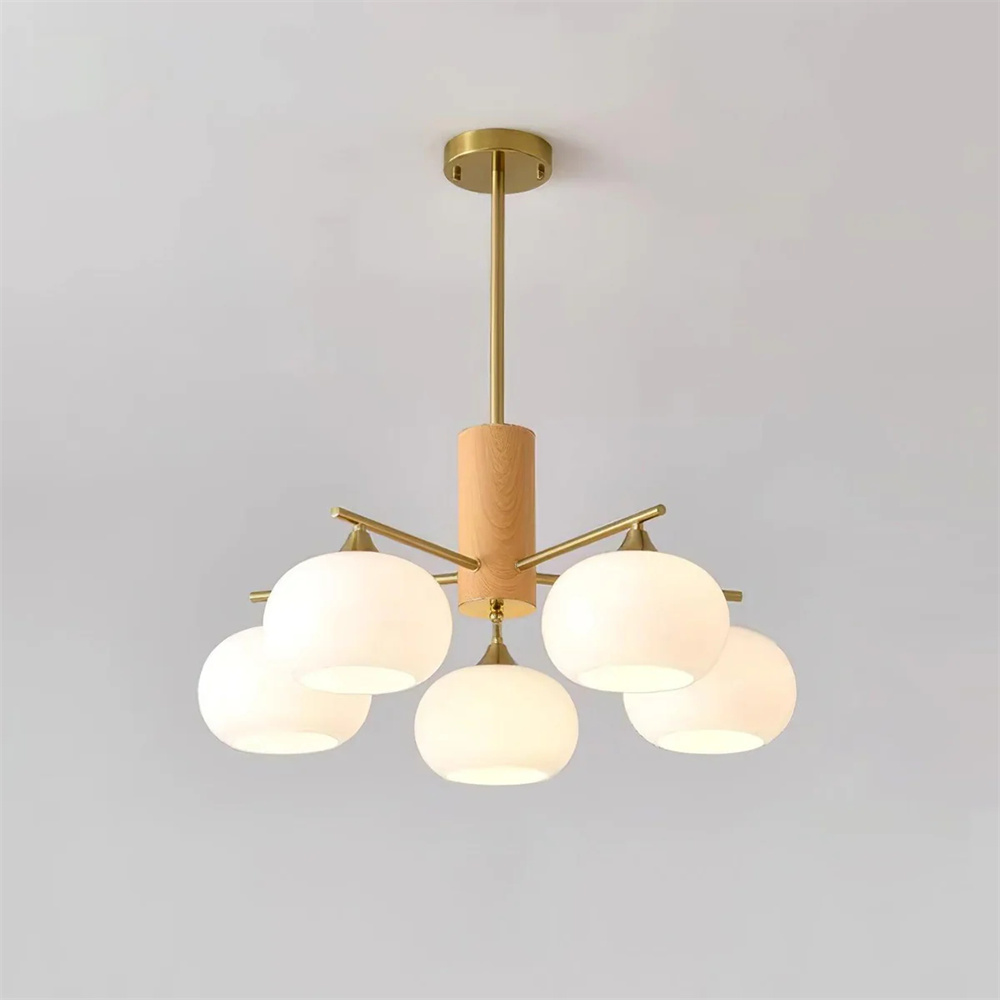 Vintage Brass Pendant Light Living Room 6 Head Glass Chandelier