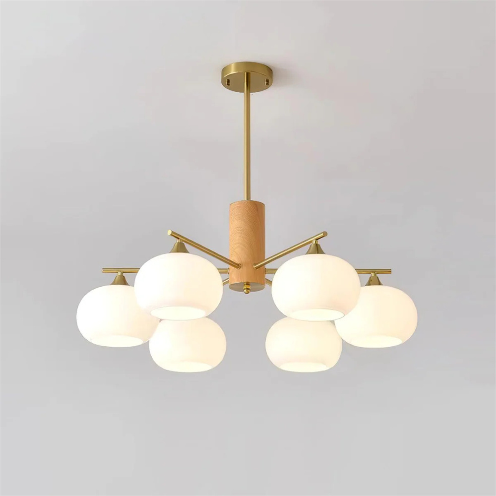 Vintage Brass Pendant Light Living Room 6 Head Glass Chandelier