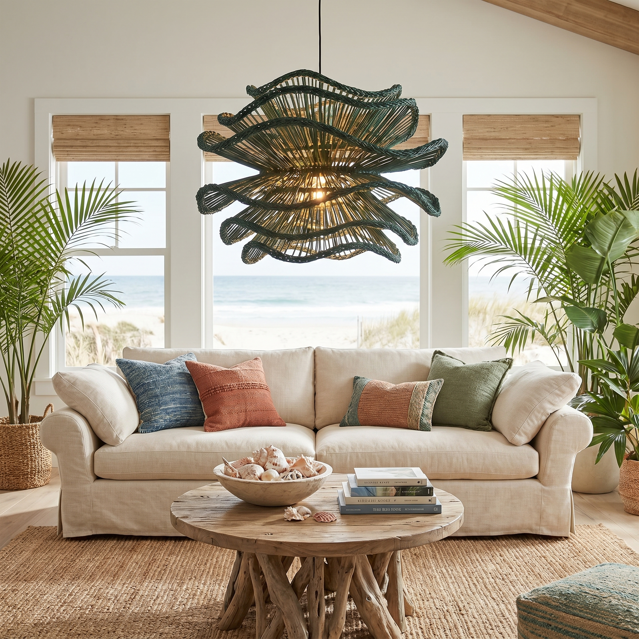 Handcrafted Wabi-Sabi Rattan Chandelier Natural Boho Lighting for Living Room, Dining Room & Bedroom