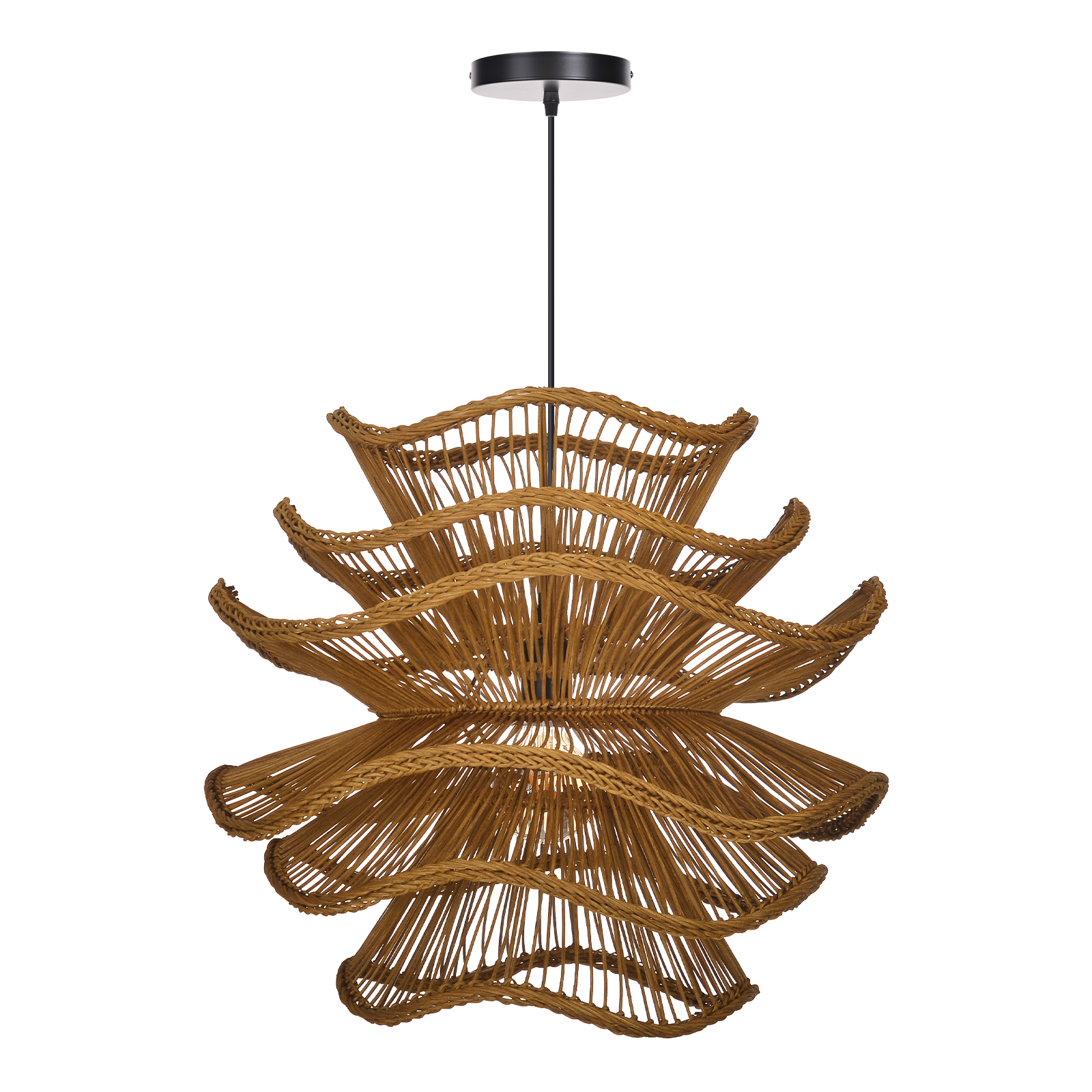 Handcrafted Wabi-Sabi Rattan Chandelier Natural Boho Lighting for Living Room, Dining Room & Bedroom