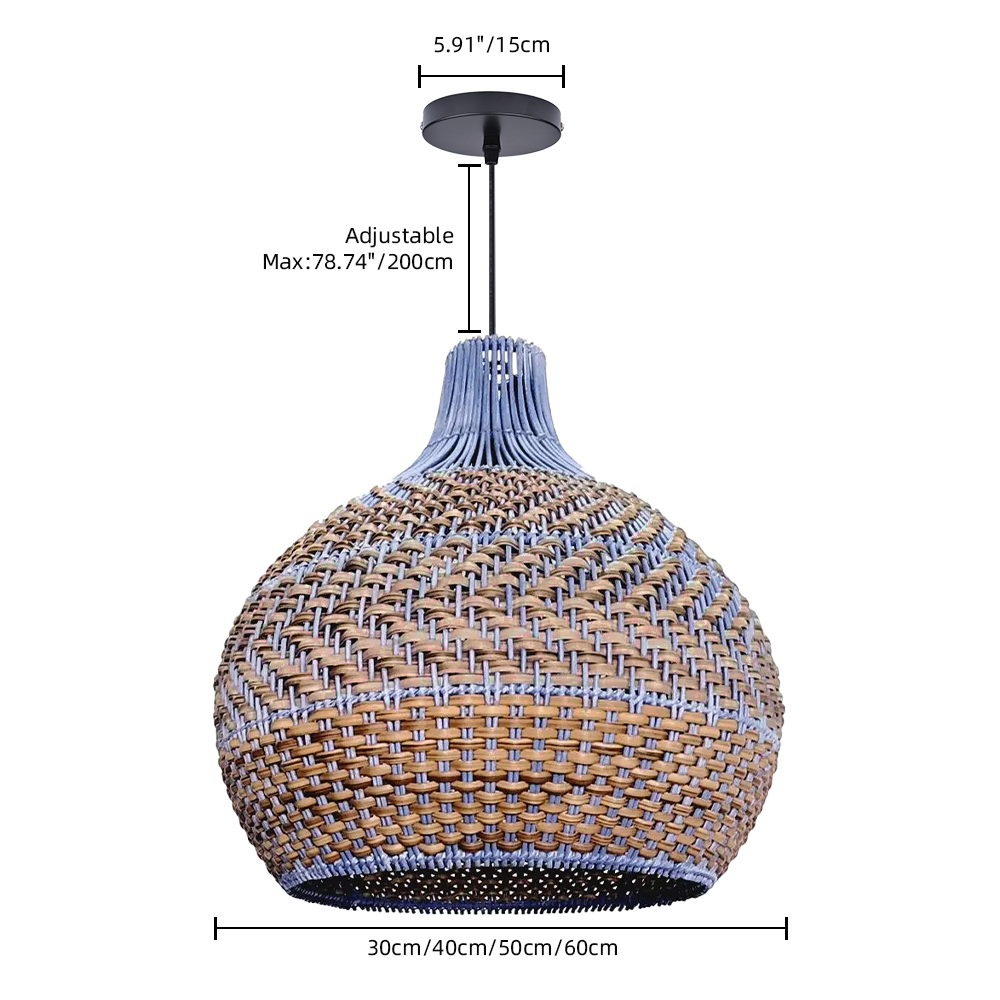 American Country Style Chandelier Blue and Brown Rattan Kitchen Island Pendant Light