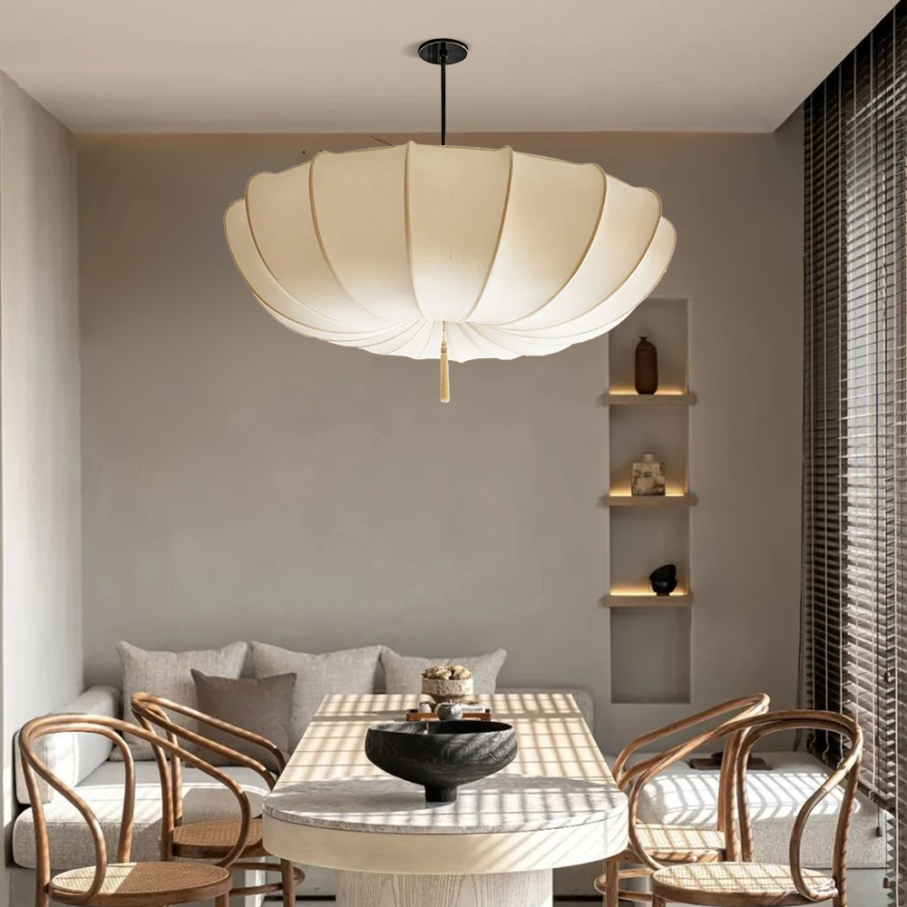 Nordic French Style Pendant Light Fabric Bedroom Lampshade