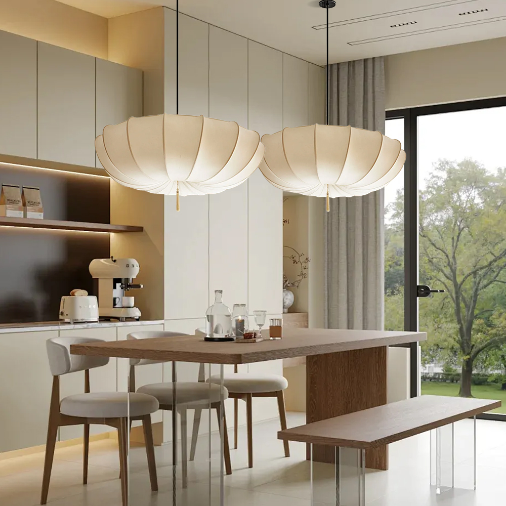 Nordic French Style Pendant Light Fabric Bedroom Lampshade