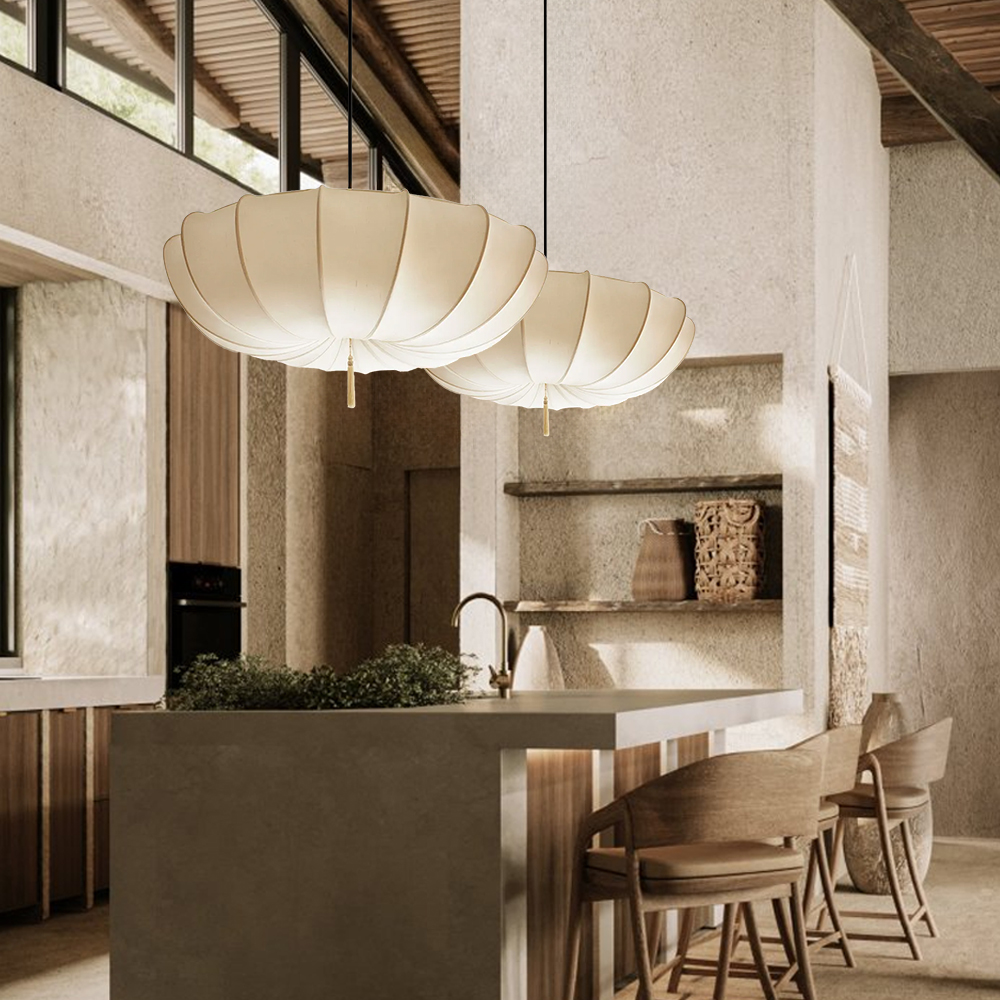 Nordic French Style Pendant Light Fabric Bedroom Lampshade