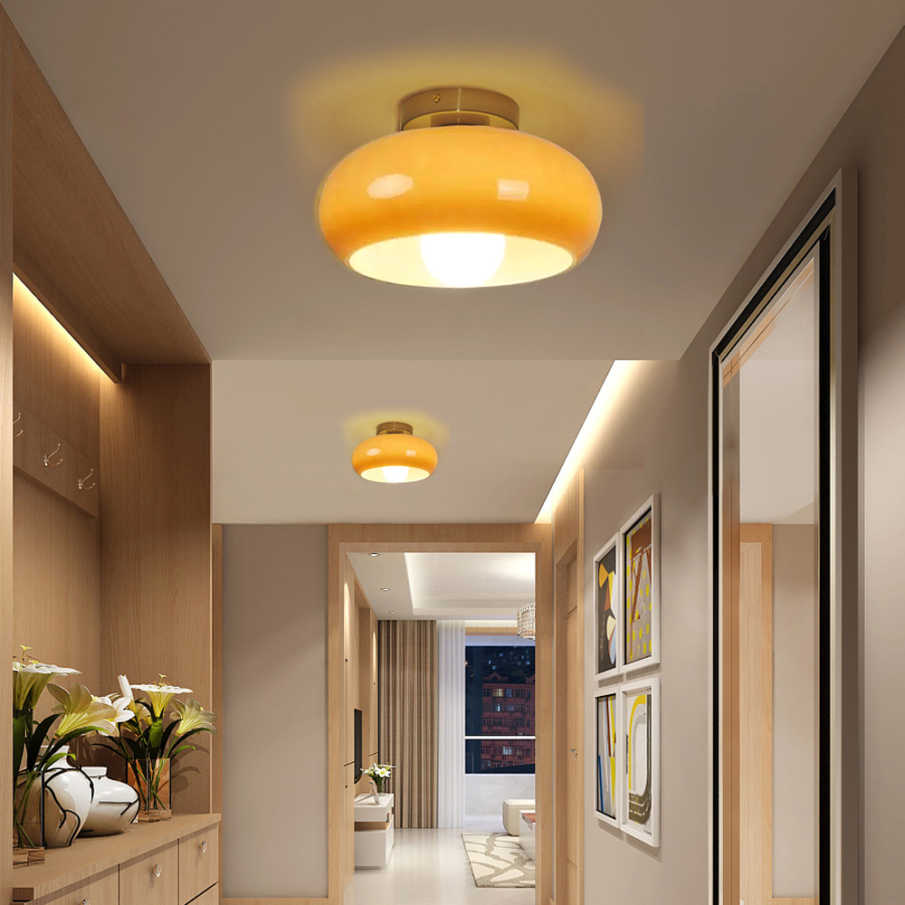 French Vintage Hallway Ceiling Light Recessed Glass Lamp for Dining Room