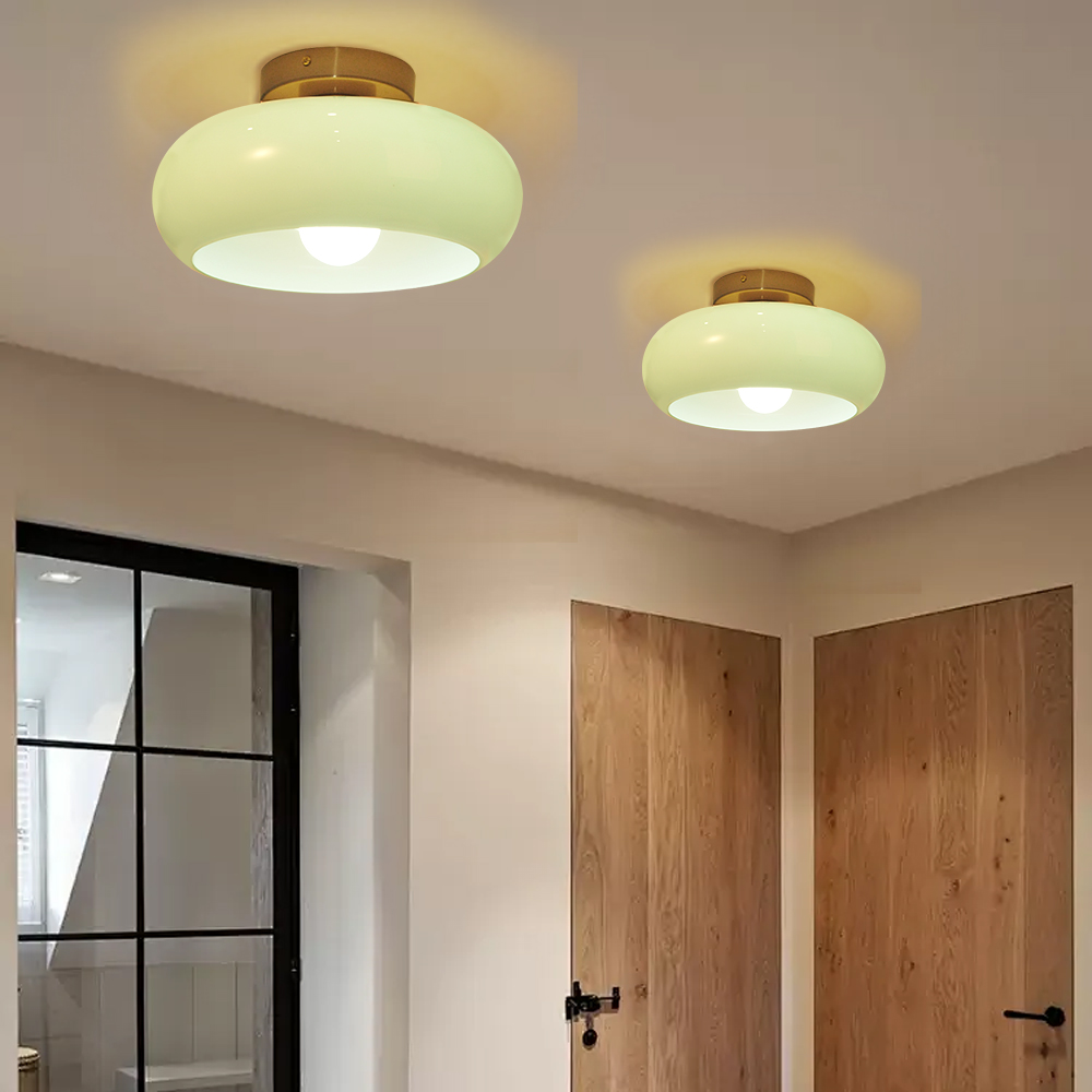 French Vintage Hallway Ceiling Light Recessed Glass Lamp for Dining Room