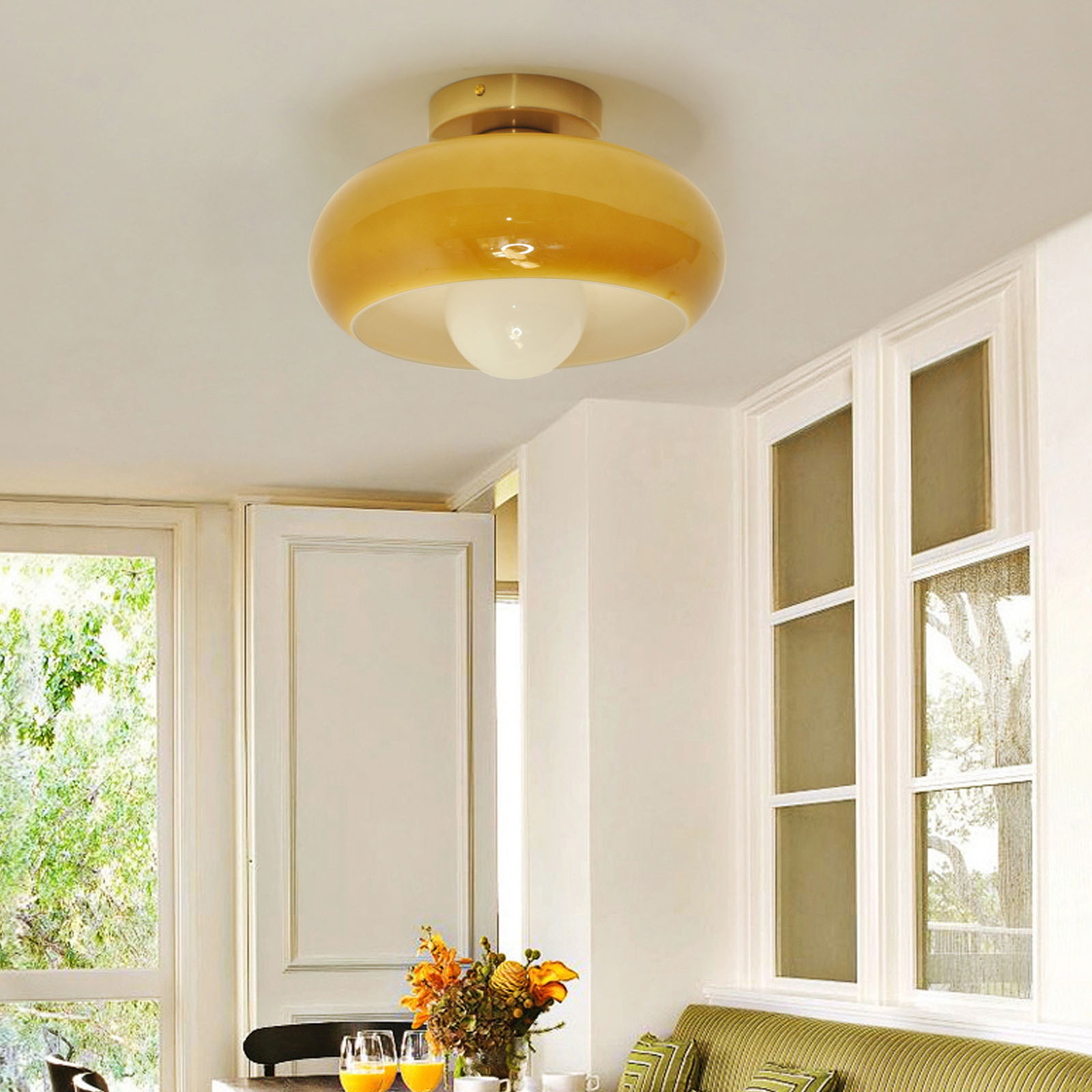 French Vintage Hallway Ceiling Light Recessed Glass Lamp for Dining Room