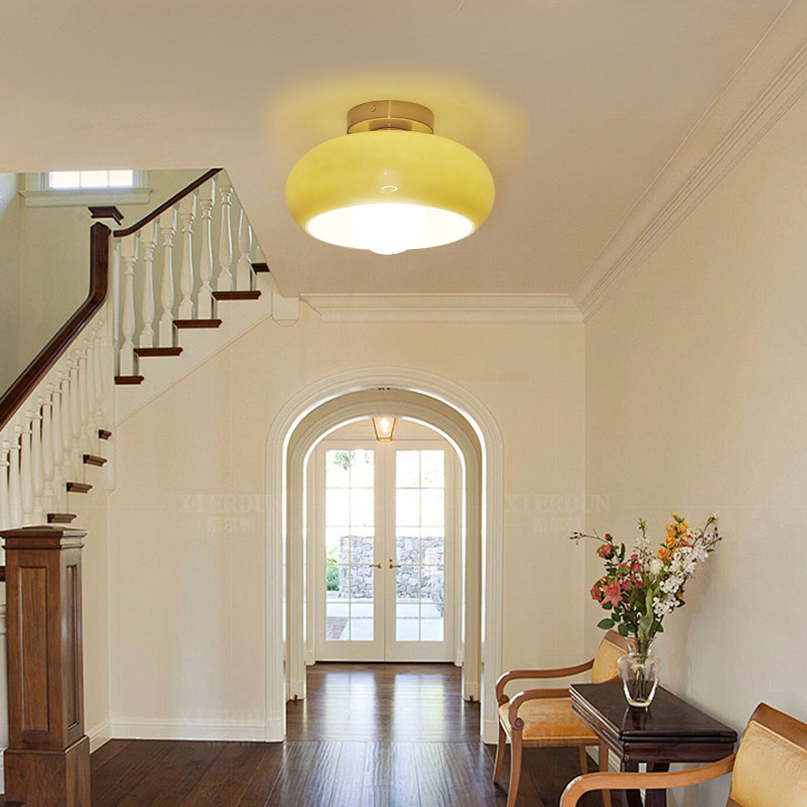 French Vintage Hallway Ceiling Light Recessed Glass Lamp for Dining Room