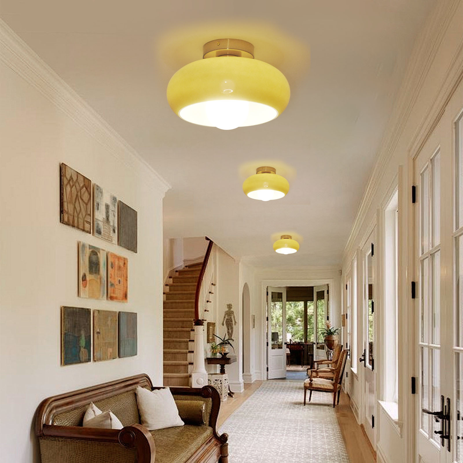 French Vintage Hallway Ceiling Light Recessed Glass Lamp for Dining Room