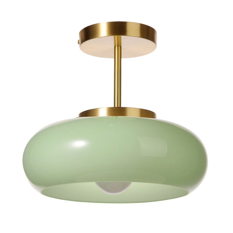 French Retro Hallway Brass Ceiling Light Medieval Restaurant Flush Mount Glass Lamp