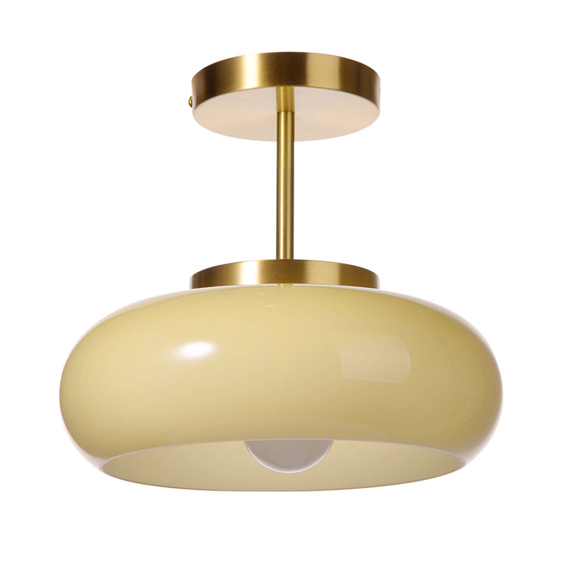 French Retro Hallway Brass Ceiling Light Medieval Restaurant Flush Mount Glass Lamp