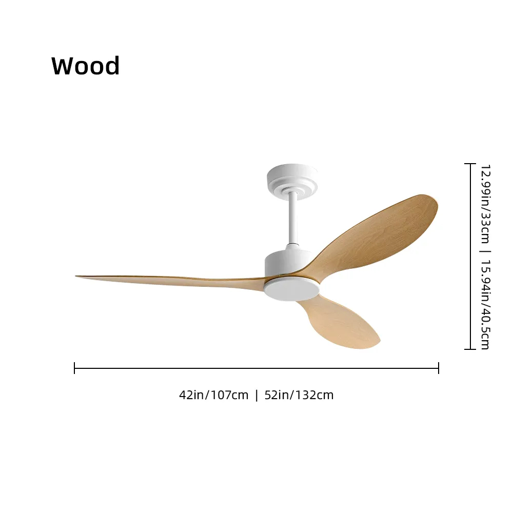 Nordic Style Dining Room Bedroom Walnut Ceiling Fan Light 52''