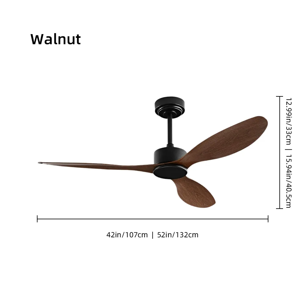 Nordic Style Dining Room Bedroom Walnut Ceiling Fan Light 52''