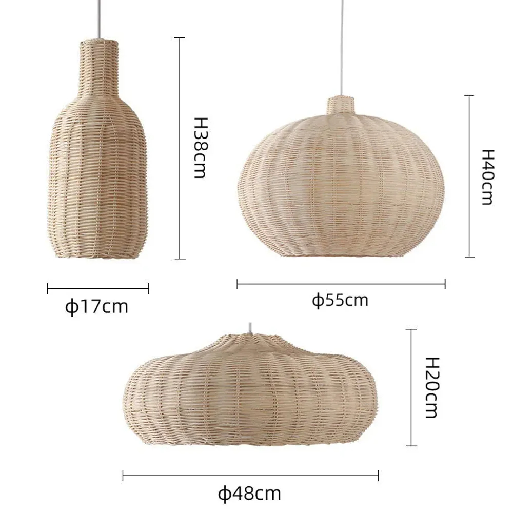 3-Head Chandelier Japanese Rattan Multi-combination Dining Room Pendant Light