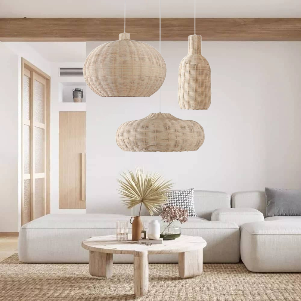 3-Head Chandelier Japanese Rattan Multi-combination Dining Room Pendant Light