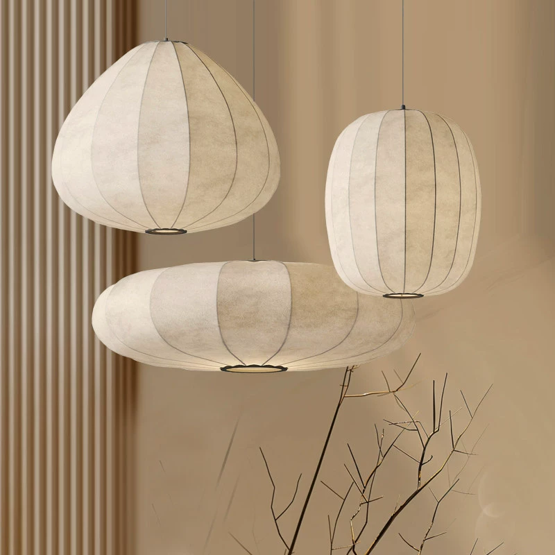 Wabi-Sabi Silk Pendant Light Set Lantern Chandelier for Restaurant & Tea Room