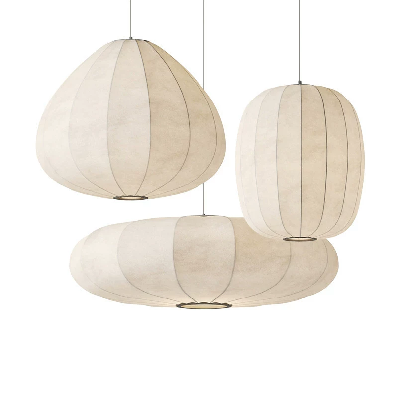 Wabi-Sabi Silk Pendant Light Set Lantern Chandelier for Restaurant & Tea Room