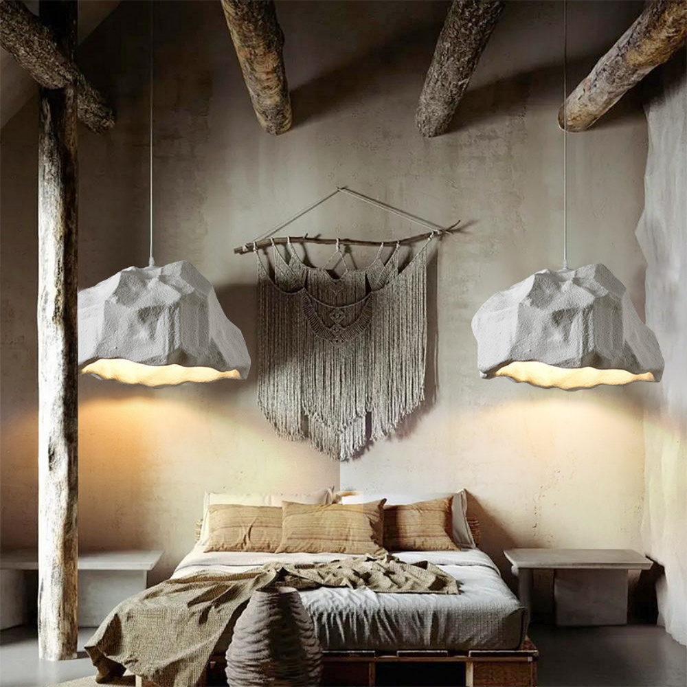 Dining Room Mountain Shape Resin Pendant Light Wabi-sabi Style Microcement Lampshade