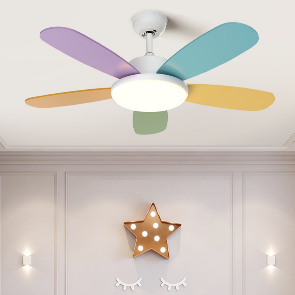 Remote Control Smart Ceiling Fan Light for Bedroom with Colored Blades