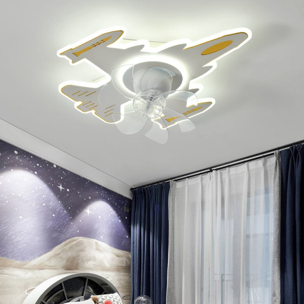 Cartoon Airplane Ceiling Fan Light Children's Room Smart Lamp