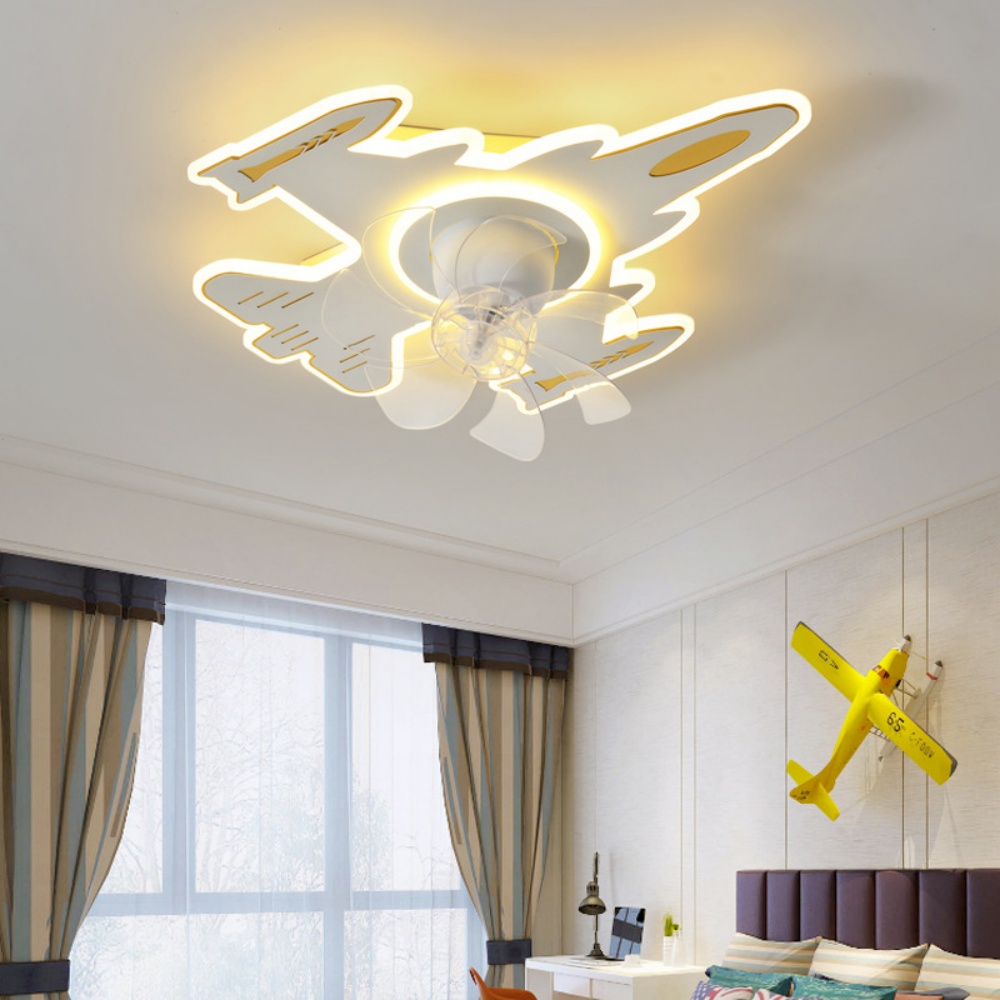 Cartoon Airplane Ceiling Fan Light Children's Room Smart Lamp