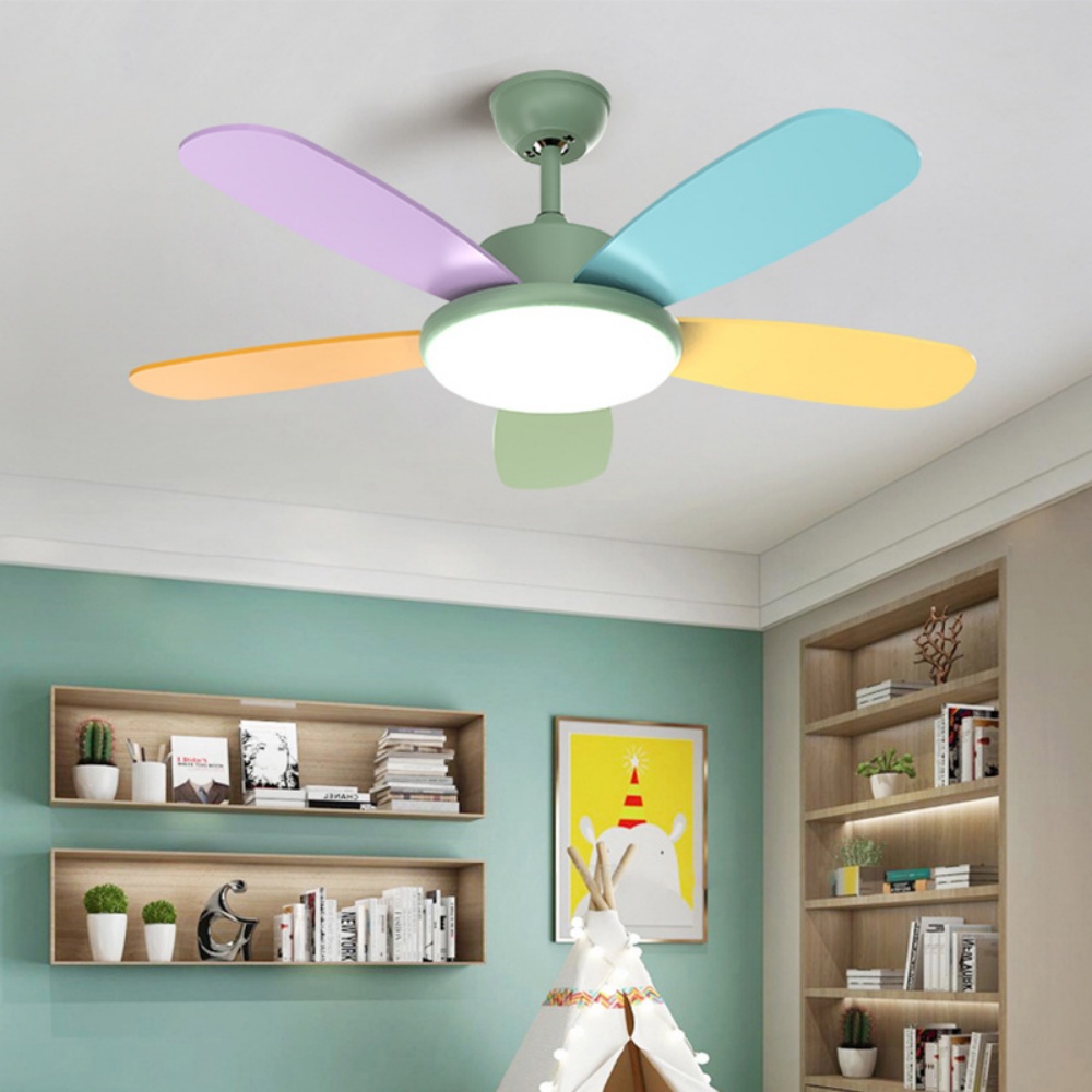 Remote Control Smart Ceiling Fan Light for Bedroom with Colored Blades