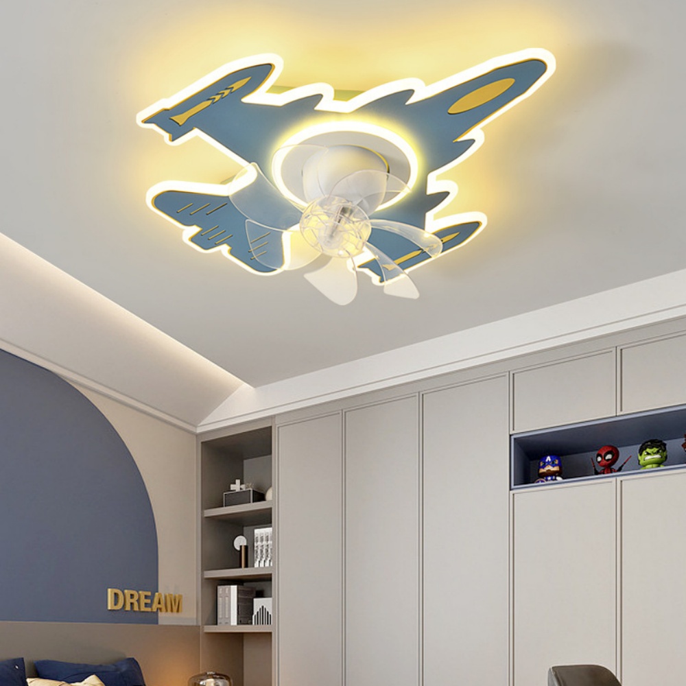 Cartoon Airplane Ceiling Fan Light Children's Room Smart Lamp