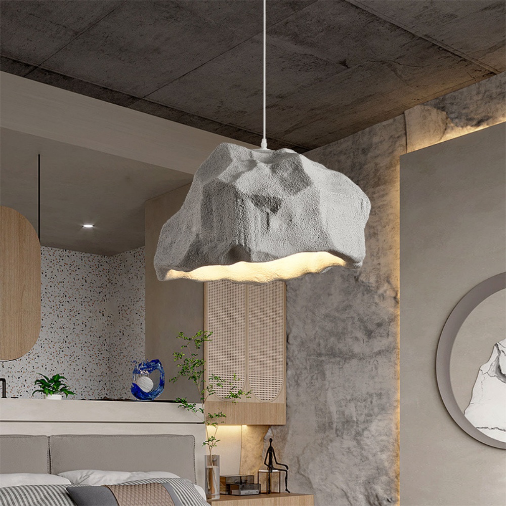 Dining Room Mountain Shape Resin Pendant Light Wabi-sabi Style Microcement Lampshade