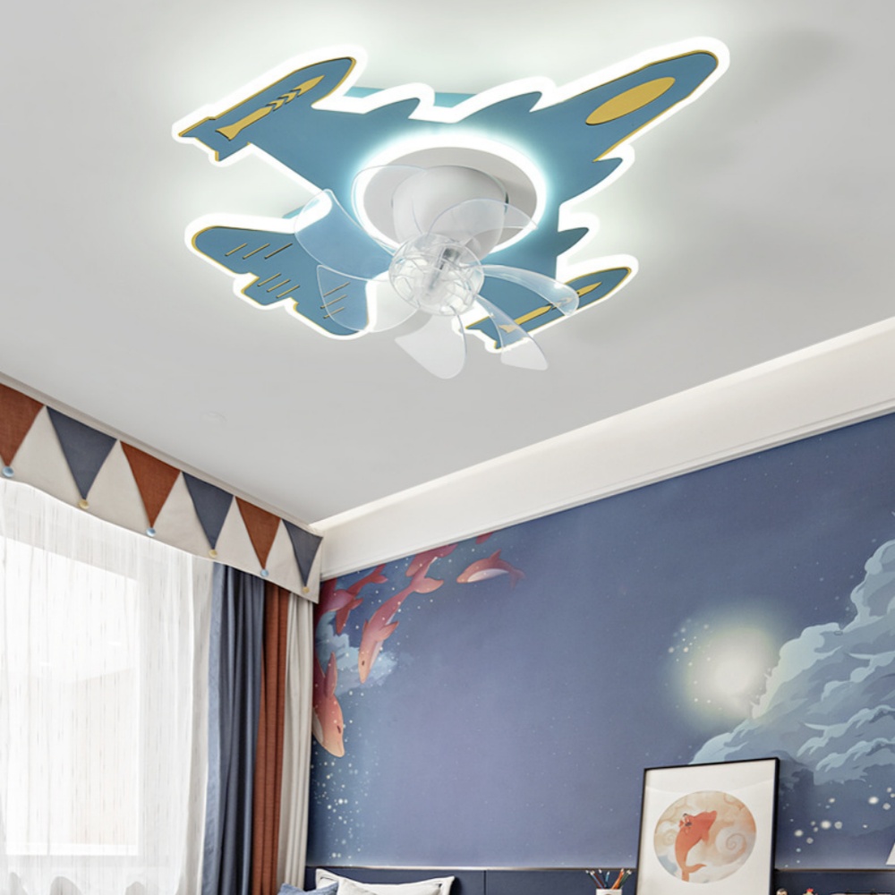 Cartoon Airplane Ceiling Fan Light Children's Room Smart Lamp