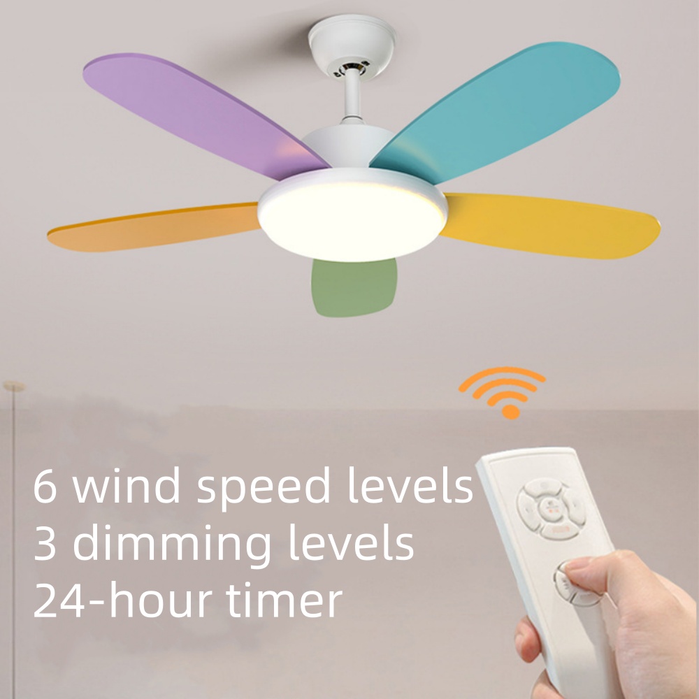 Remote Control Smart Ceiling Fan Light for Bedroom with Colored Blades